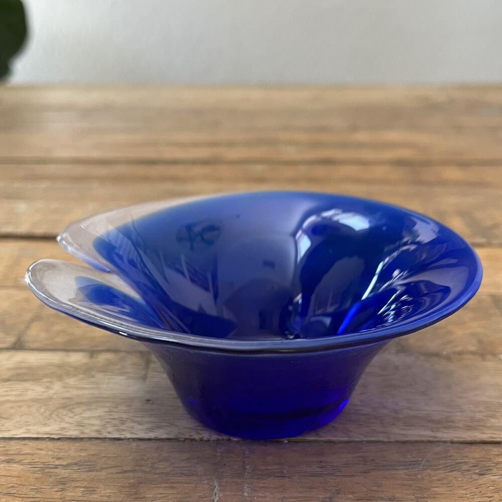 Vintage Mats Jonasson Sweden Lead Crystal "Blue Magic Bowl" Signed